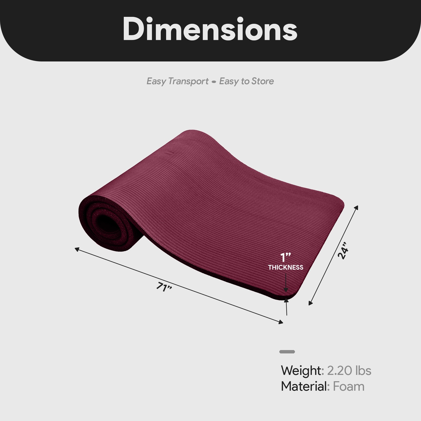 BalanceFrom Yoga Mat, 1&Prime; Extra Thick Exercise Pilates Workout Mat, Deep Wine