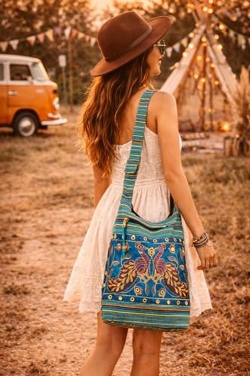 Hobo Shoulder Bag Messenger Casual Everyday Large Hippie Market Thick Blue