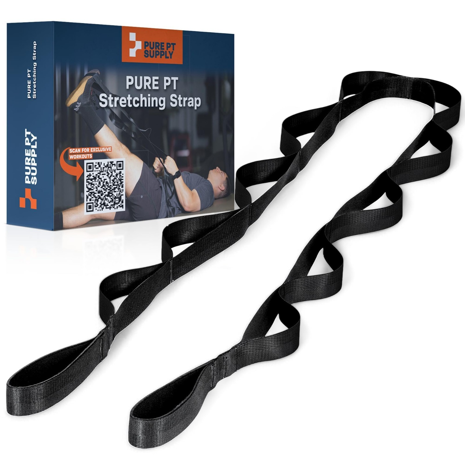 Non-Elastic Stretching Strap with 10 Loops – Yoga, Injury Recovery, Flexibility