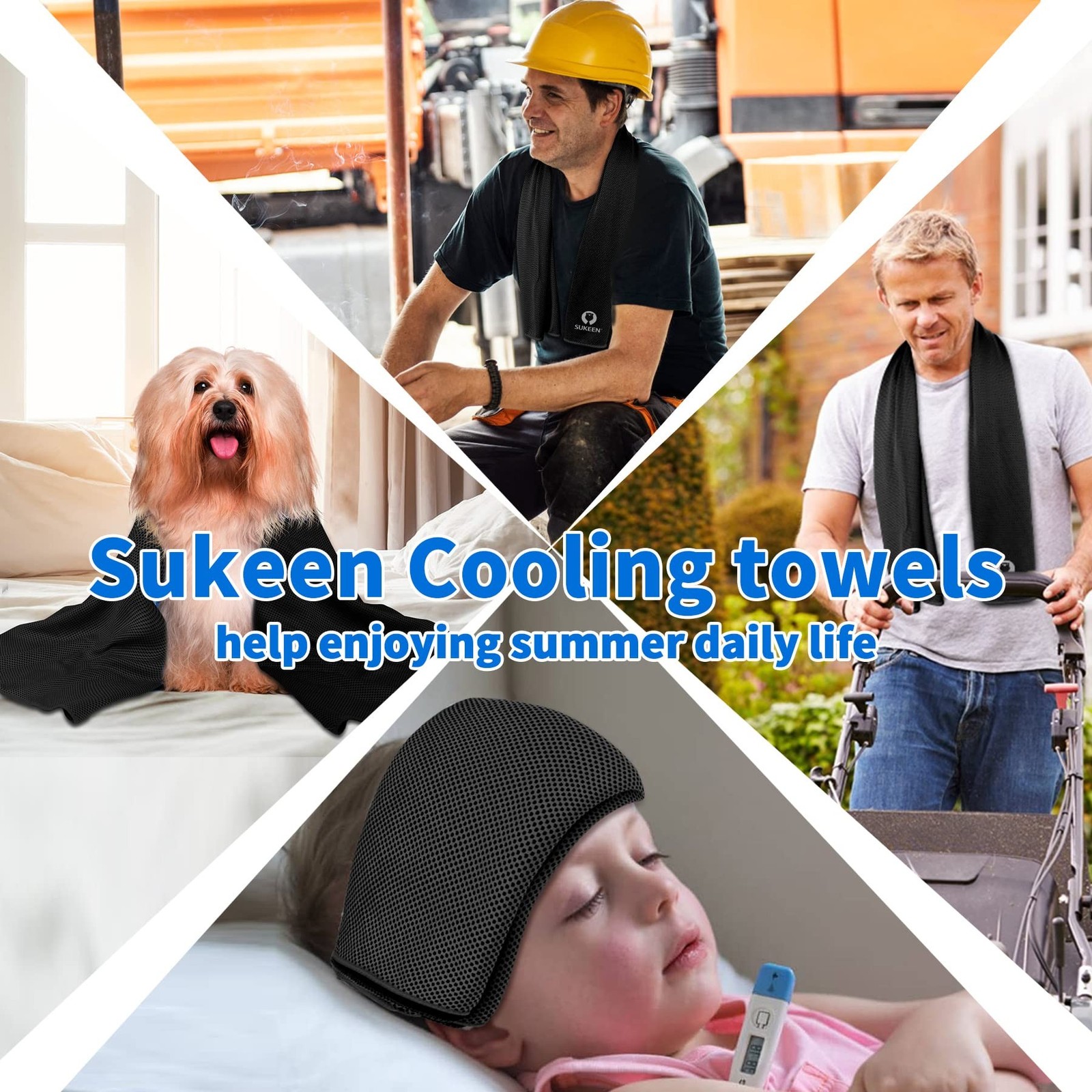 Sukeen [4 Pack Cooling Towel (40&Prime;x12&Prime;), Soft Breathable Chilly Microfiber Tow…