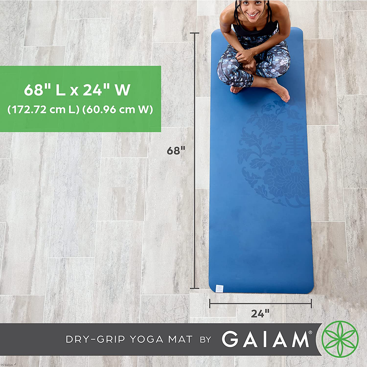 Gaiam Dry-Grip Yoga Mat – 5Mm Thick Non-Slip Exercise & Fitness Mat for Standard