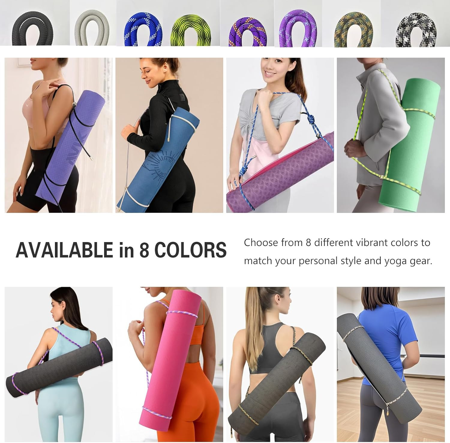 Yoga Mat Strap – 8MM Adjustable Paracord Carrier for Carrying Yoga Mats, Camping