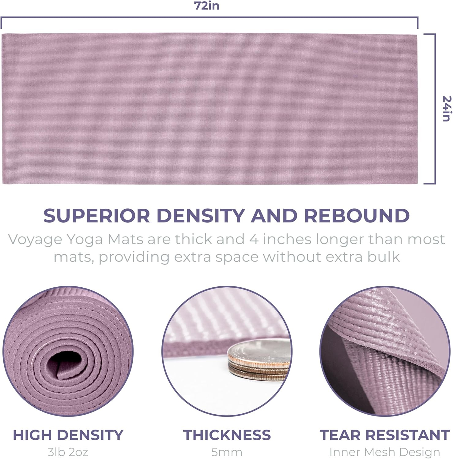 Voyage Yoga Mat 6 Pack 72&Prime; x 24&Prime; Professional Studio & Gym Bulk Yoga Mats 5mm