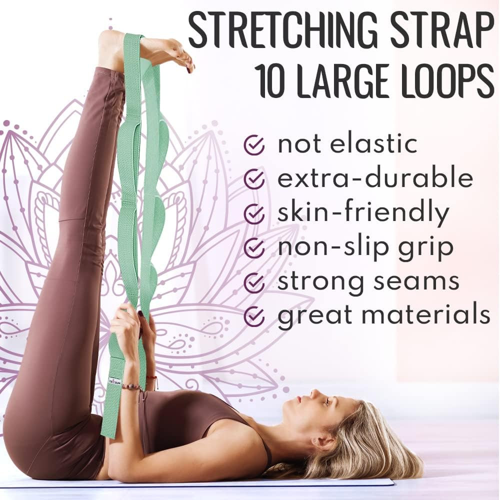 Stretching Strap for Yoga & Physical Therapy – 10 Loops – Non-Elastic Leg Stretc