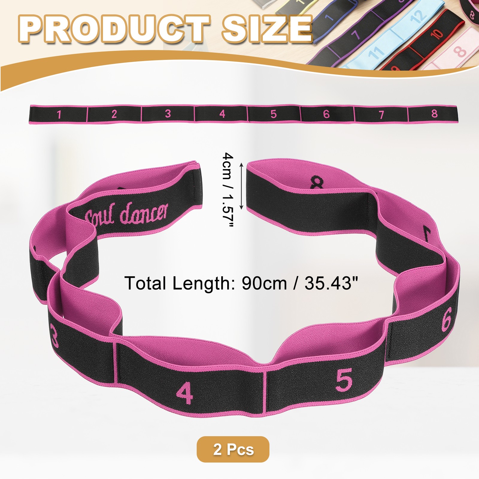 Fitness Resistance Bands, 8-Section Number Stretch Band 2 Pcs & Rose Red