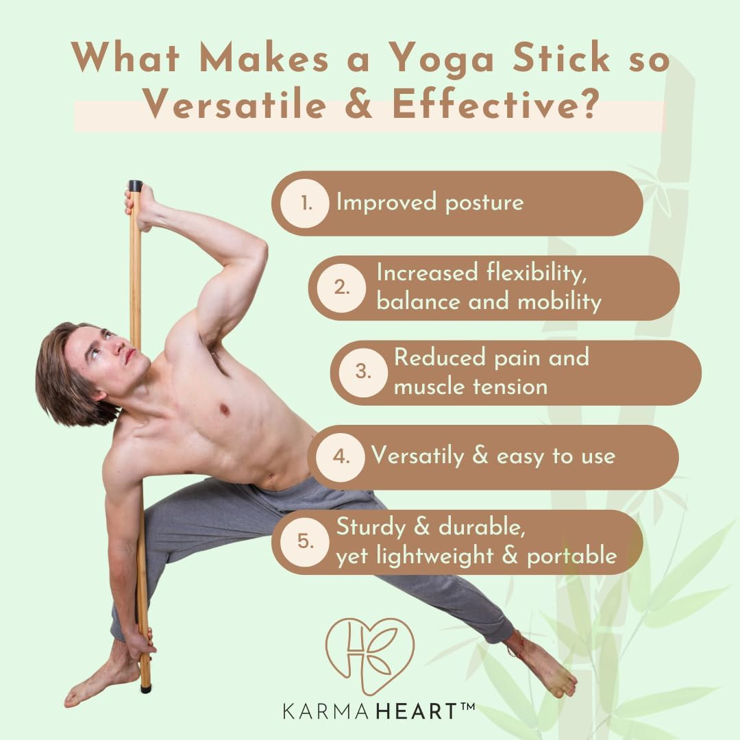 Natural Bamboo Yoga Stick 5Ft Stretch Bar with Rubber Ends