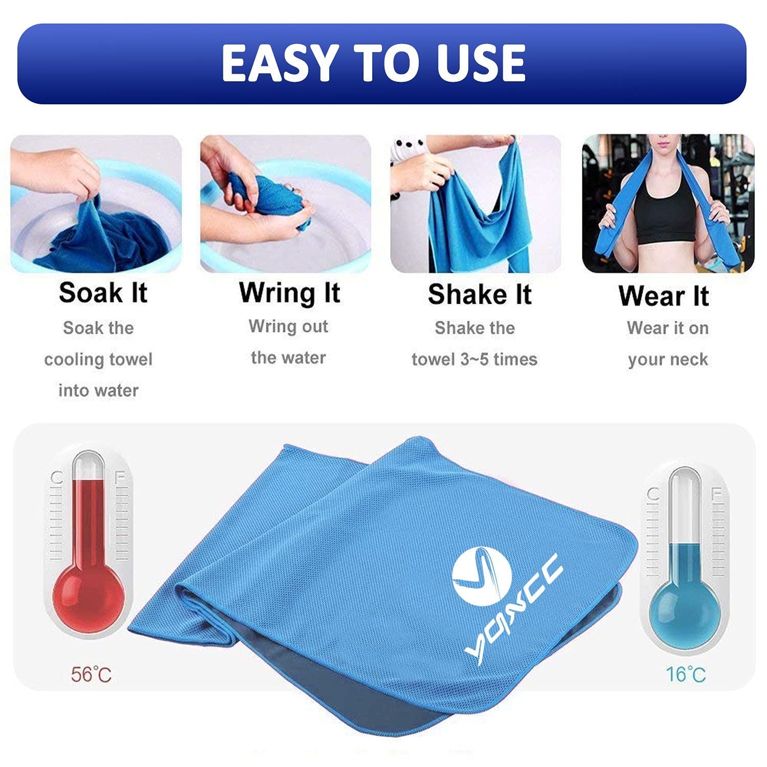 YQXCC Cooling Towel | 2 Pack 47&Prime;x12&Prime; | Ice Cool for Neck | Soft Breathable Mi…