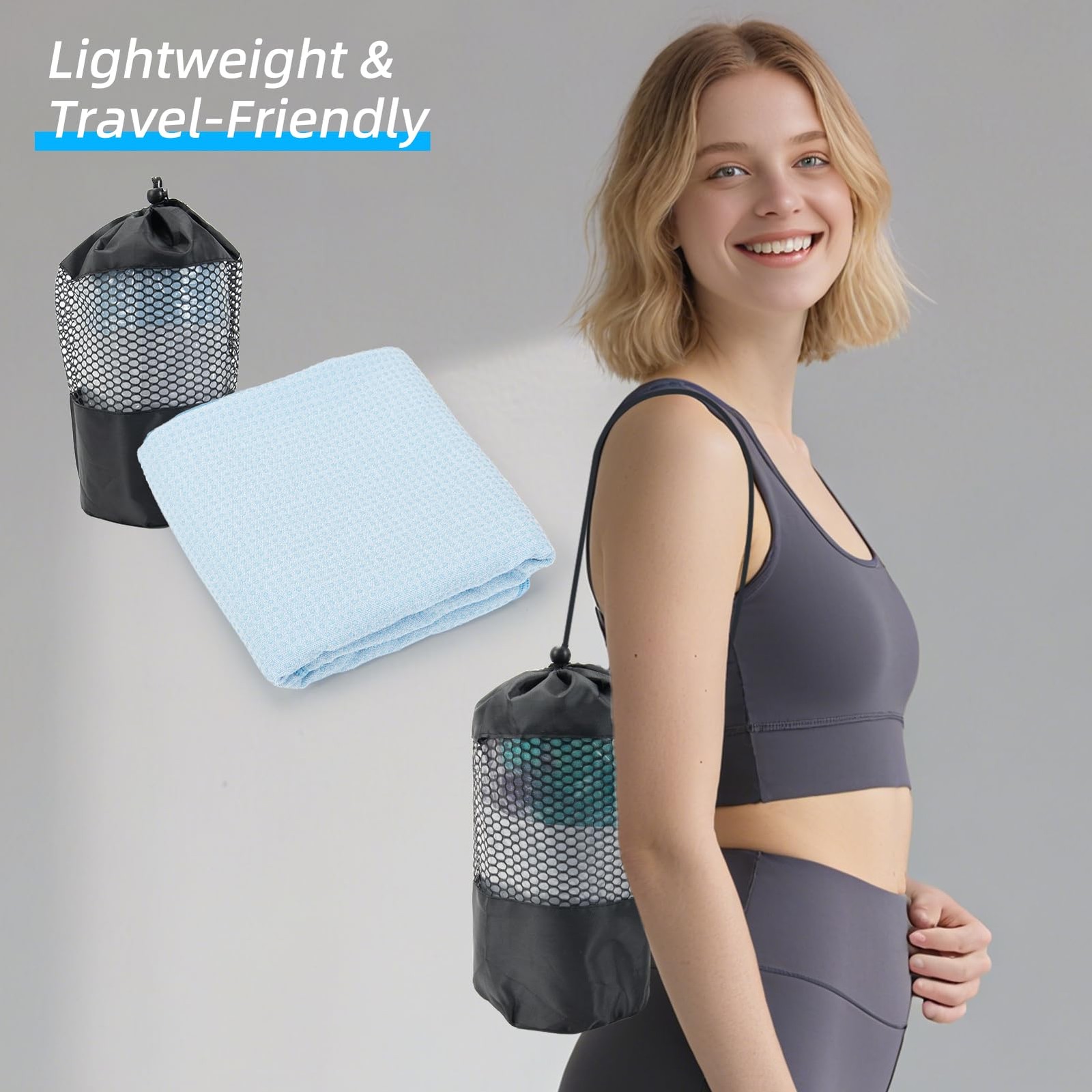 YESLIFE Non-Slip Extra Thick Hot Yoga Towel 72 inches x 24 inches, Light Blue