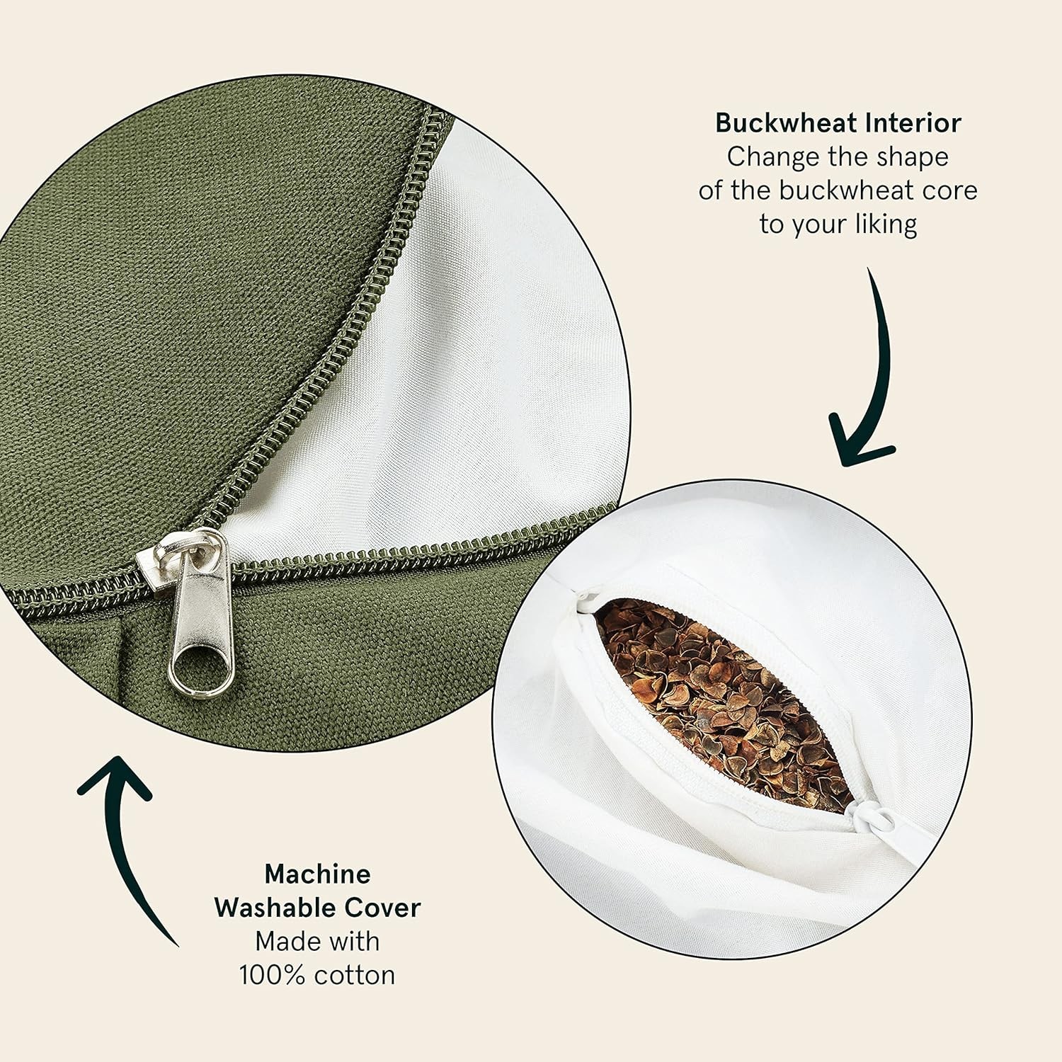 Eco-Friendly Crescent Meditation Cushion with Buckwheat Fill – 17in Adjustable