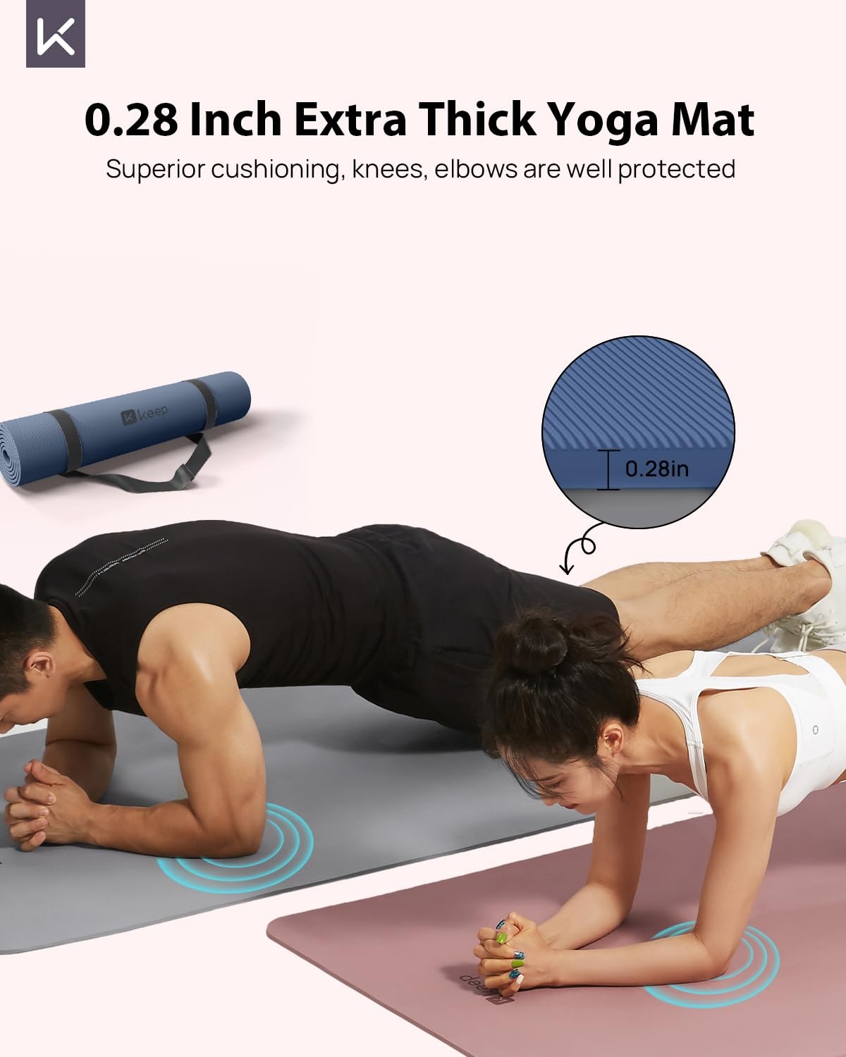 Extra Wide & Thick TPE Yoga Mat, 7mm, Navy Blue