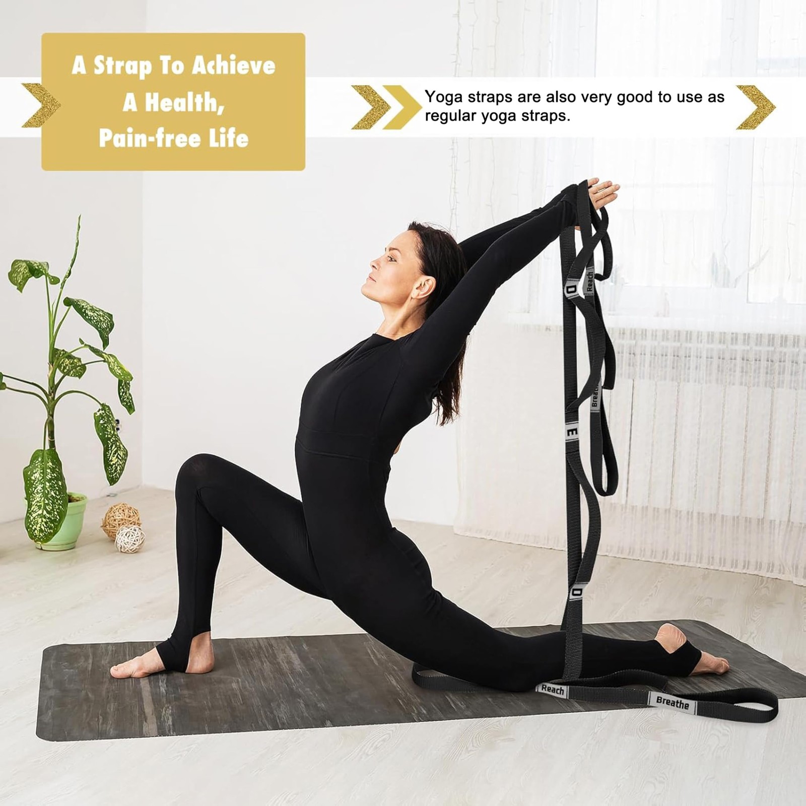 Stretching Strap Yoga Strap with 10 Loops, Non-Elastic Stretch Band for Physi…