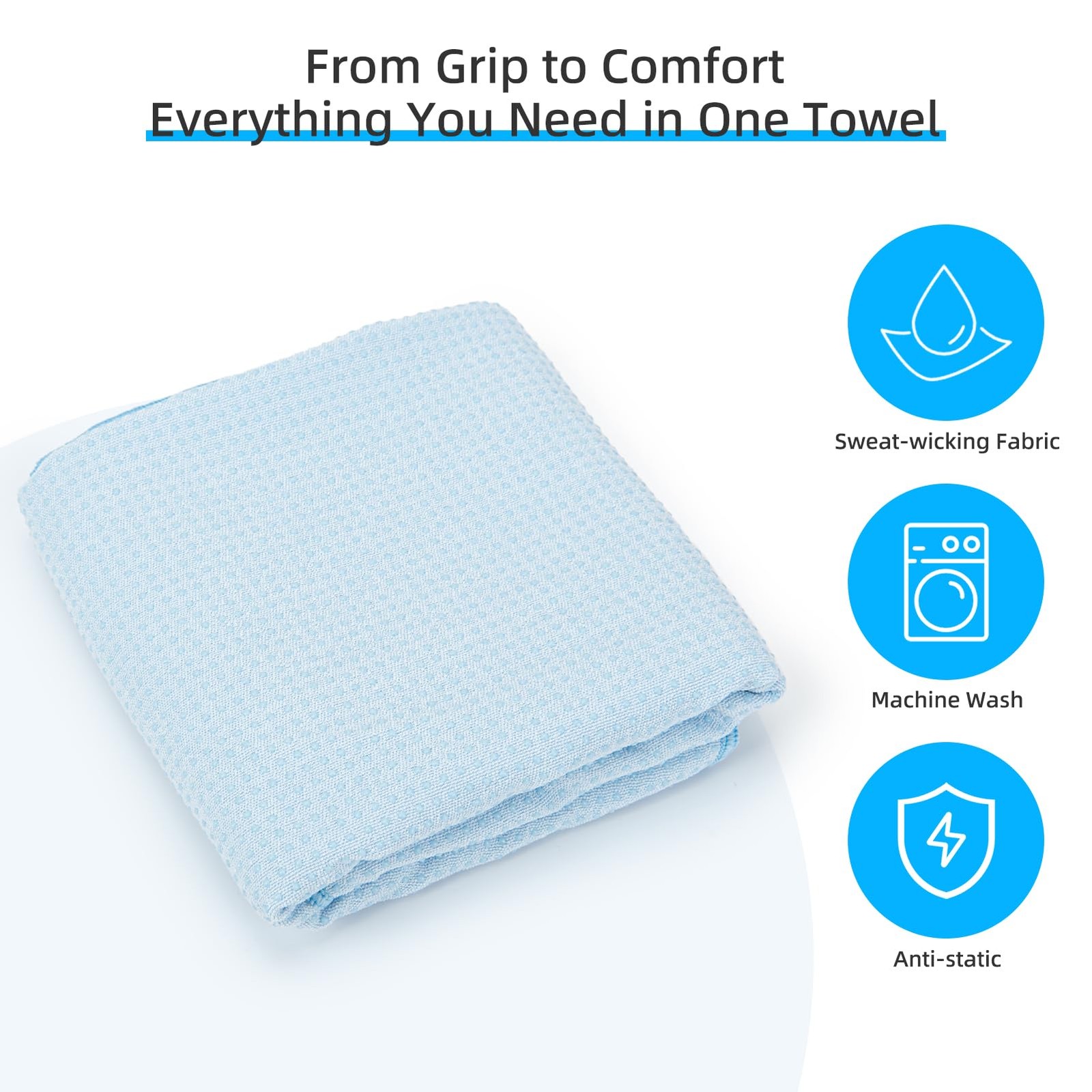 YESLIFE Non-Slip Extra Thick Hot Yoga Towel 72 inches x 24 inches, Light Blue