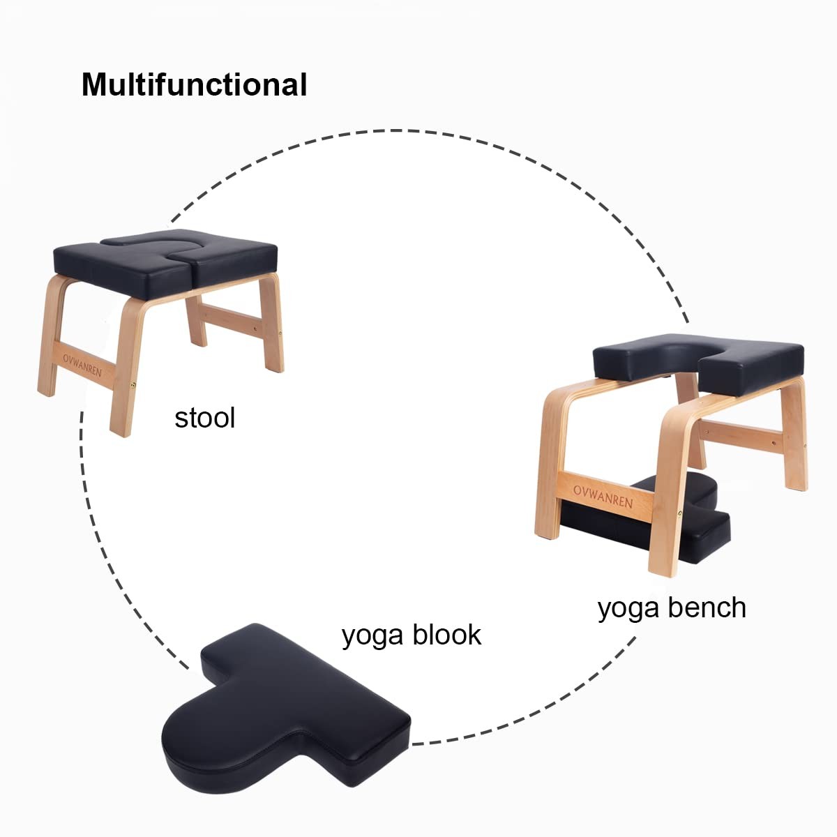 Yoga Headstand Bench- Stand Yoga Chair for Family, Gym – Wood and PU Pads – R…