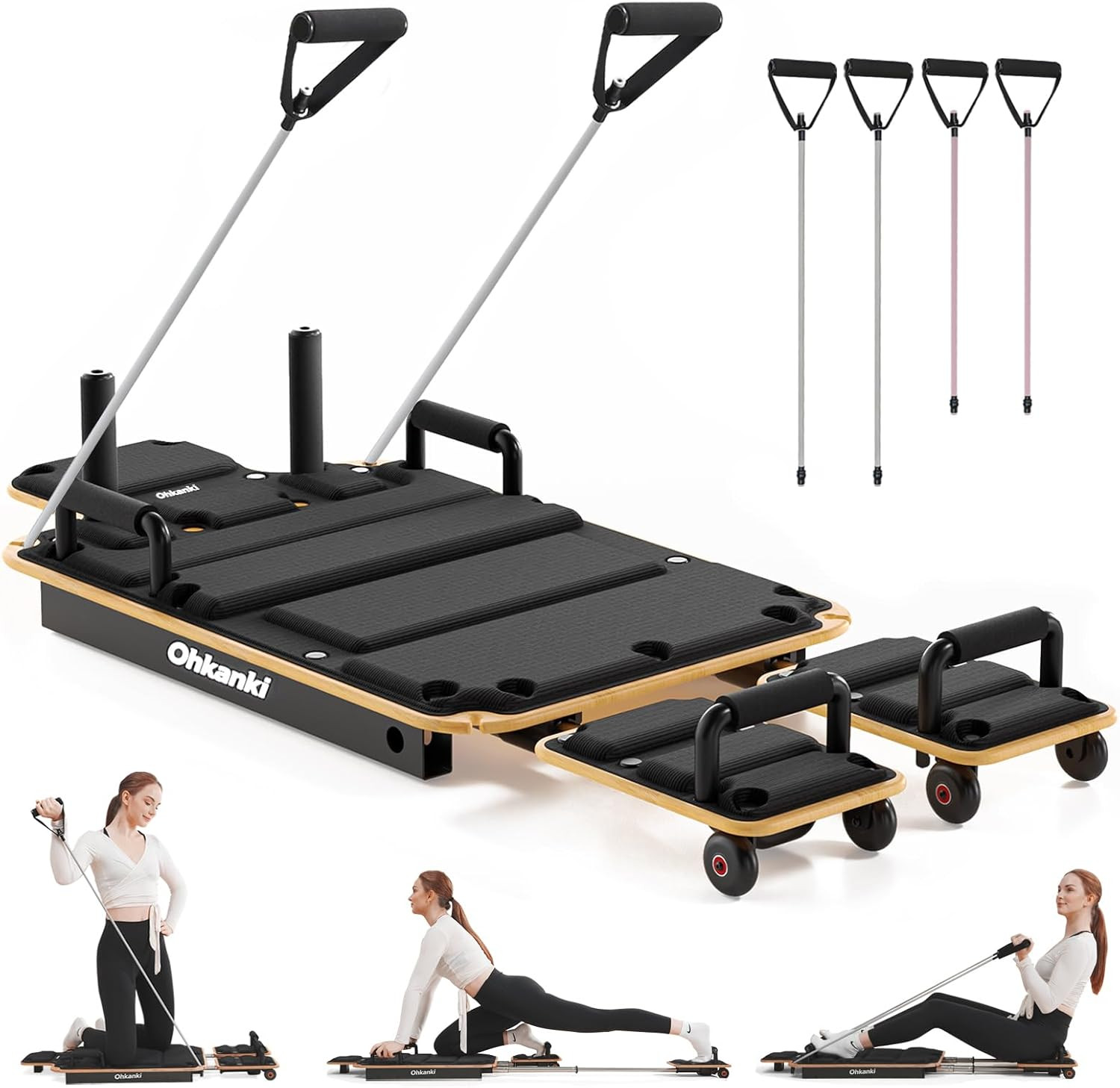 Pilates Reformer Board for Home Workout, 5-In-1 Pilates Equipment , Maple Wood D