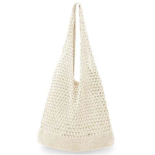 Crochet Bags for Women – Summer Beach Tote, Aesthetic Hippie Knit Bag Beige
