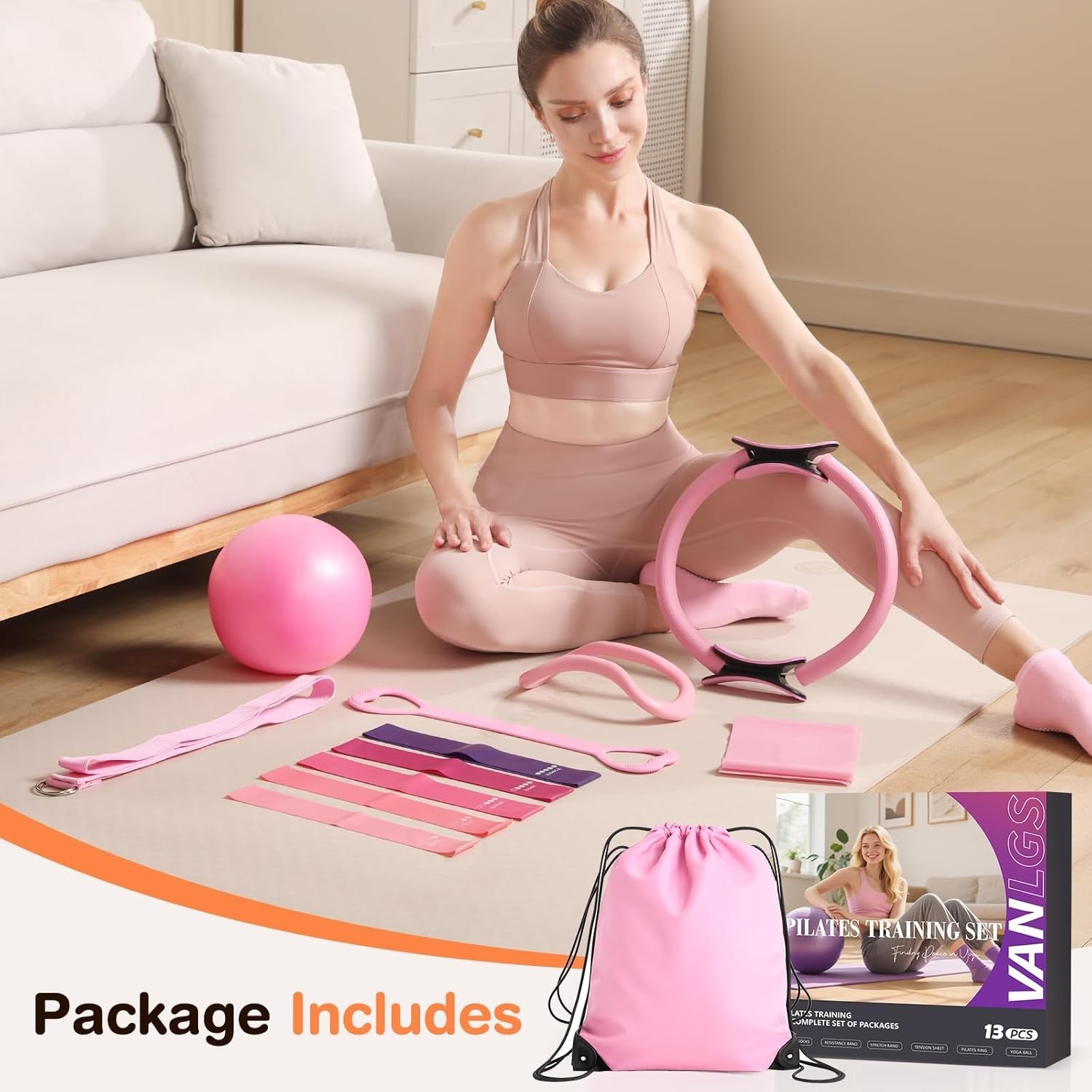 Pilates Equipment at Home Essentials Kit for Women 13 Pcs Workout Set