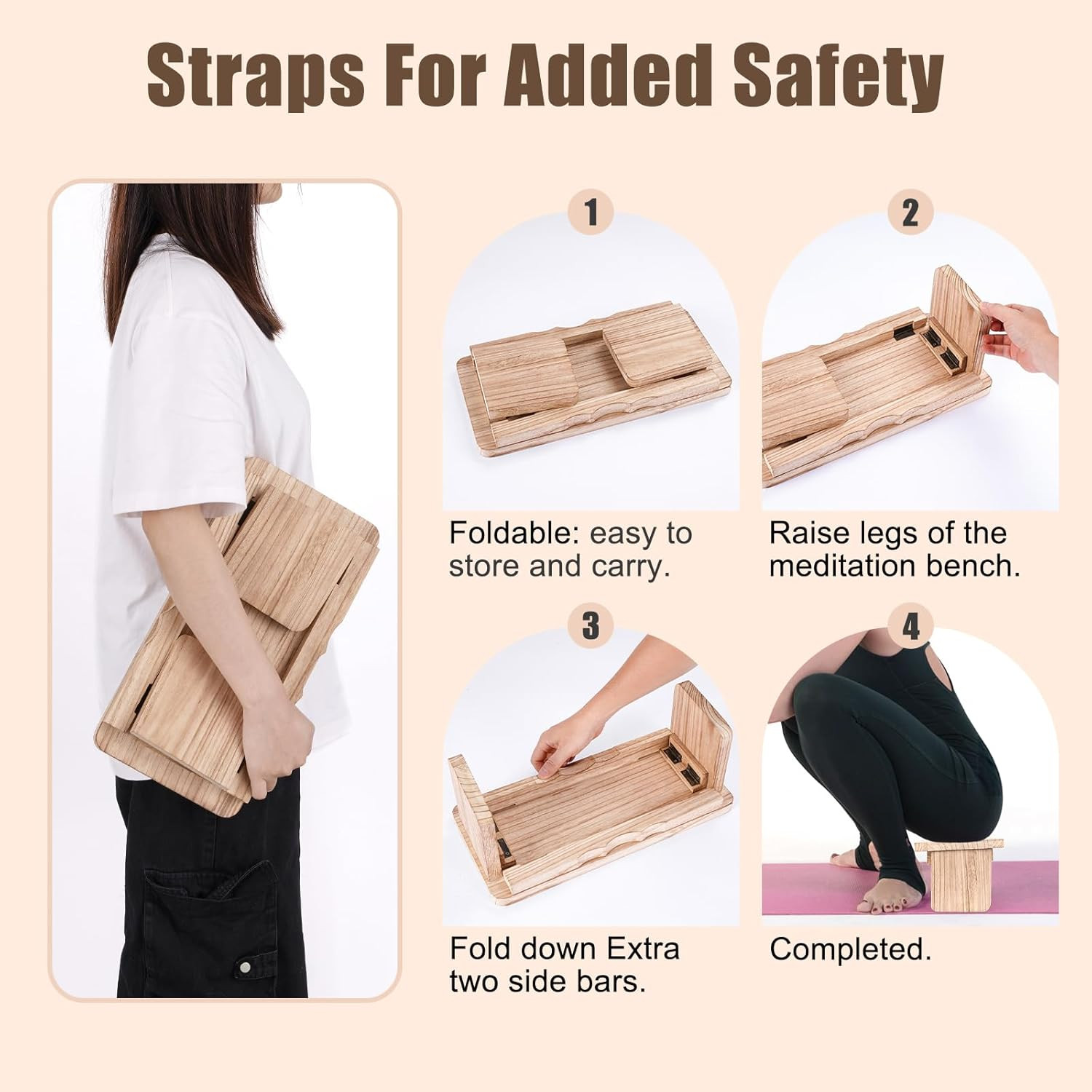 Folding Yoga Meditation Bench – Yoga Kneeling Bench for Adult, Wooden Zen Medita