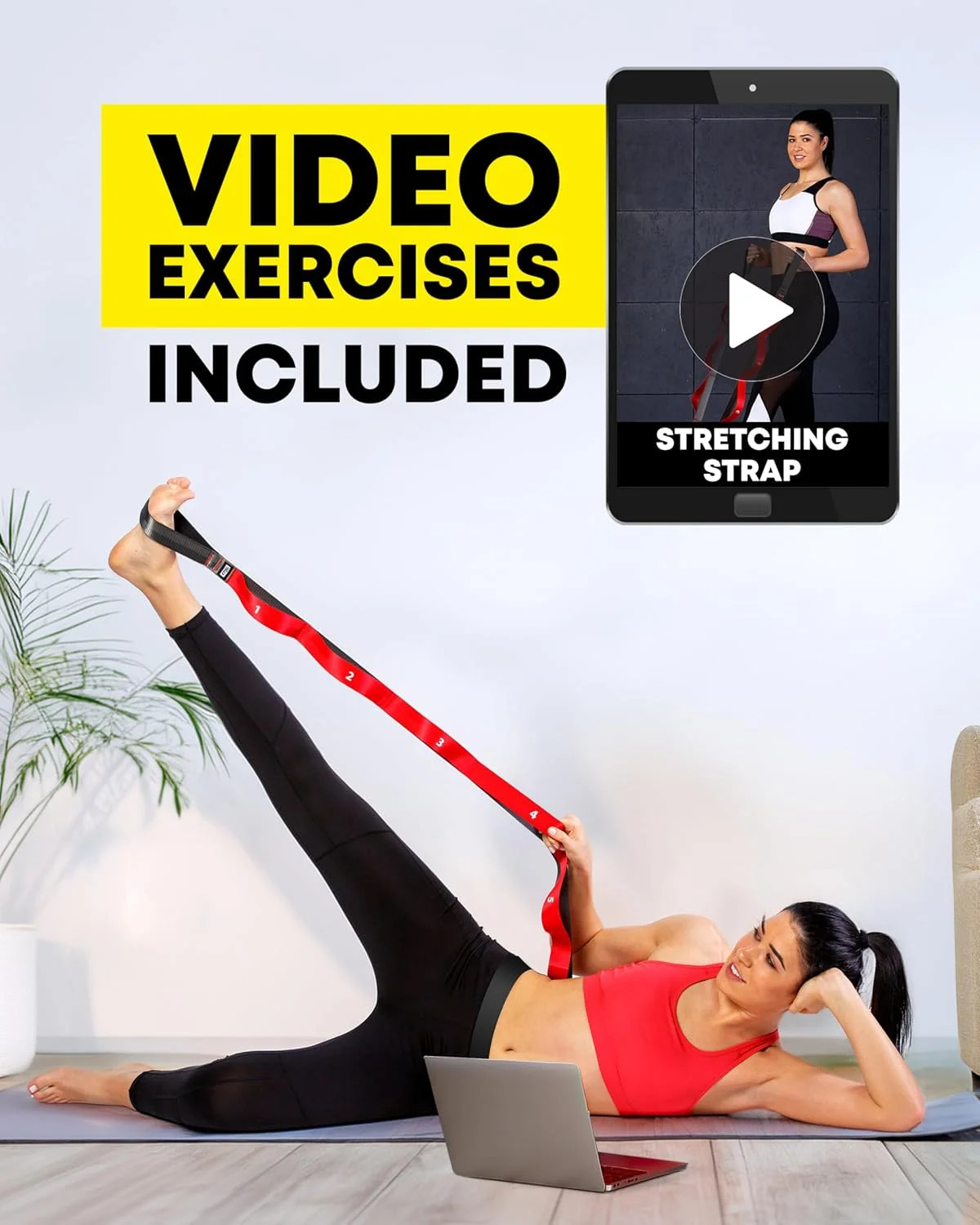 Stretching Strap with Loops – Non Elastic Stretch Band for Physical Therapy, Yog