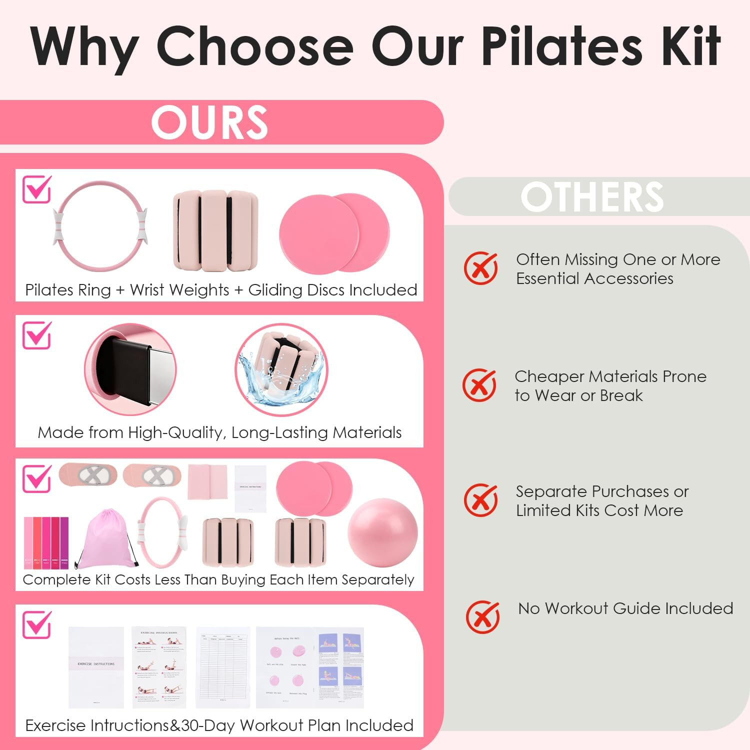 16 PCS Pink Pilates Ring and Ball Set for Women with 15&Prime; Magic Circle, Home Pila