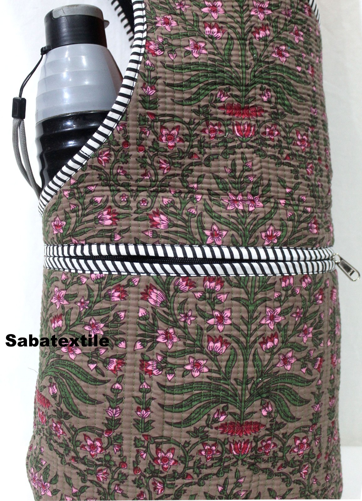 Indian Purple Floral Jhola Tote Bag, Quilted Yoga Mat Bag,Handblock Yoga Mat Bag