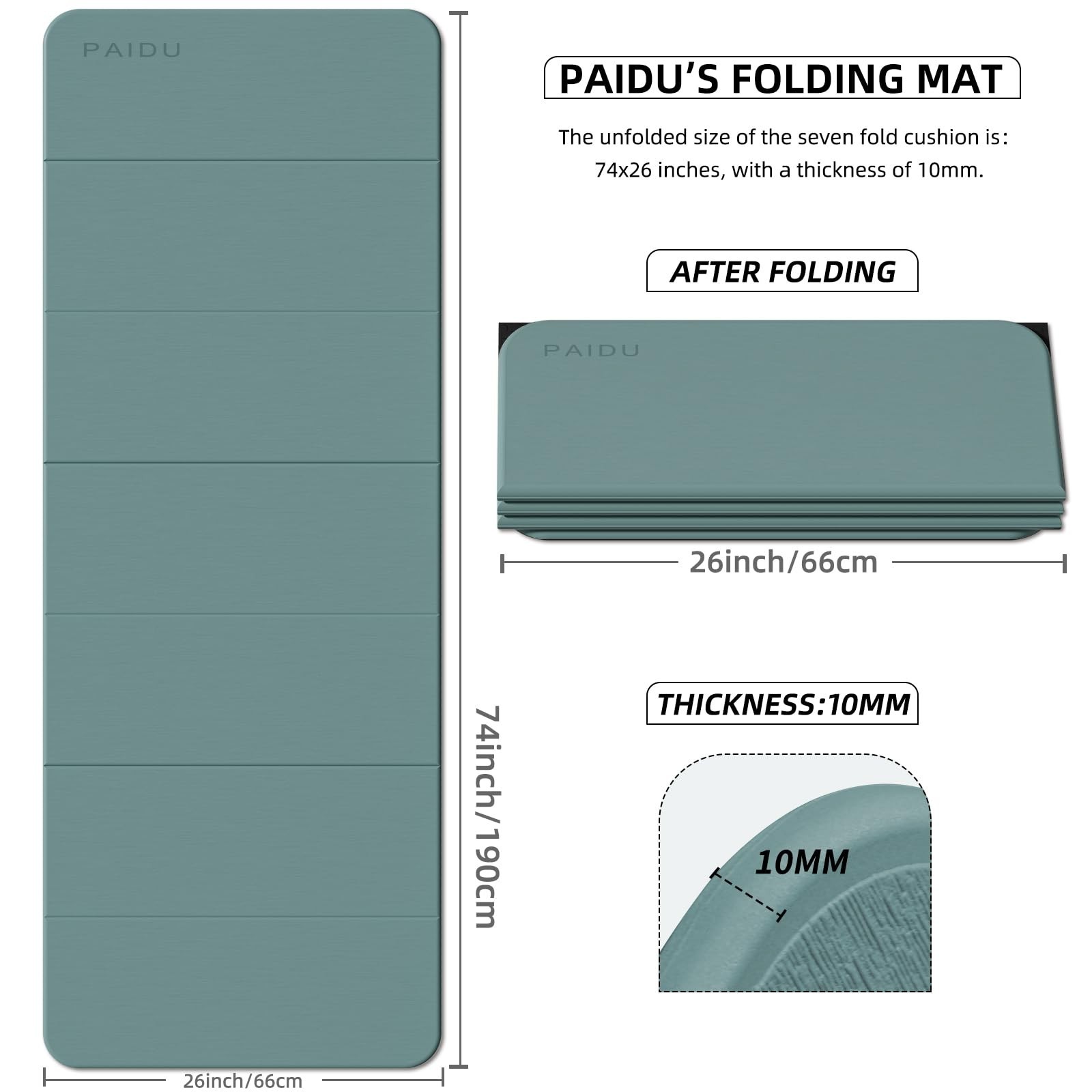 PAIDU Foldable Fitness Yoga Mat | 2/5&Prime; (10MM) Extra Thick | SGS Certified Non…