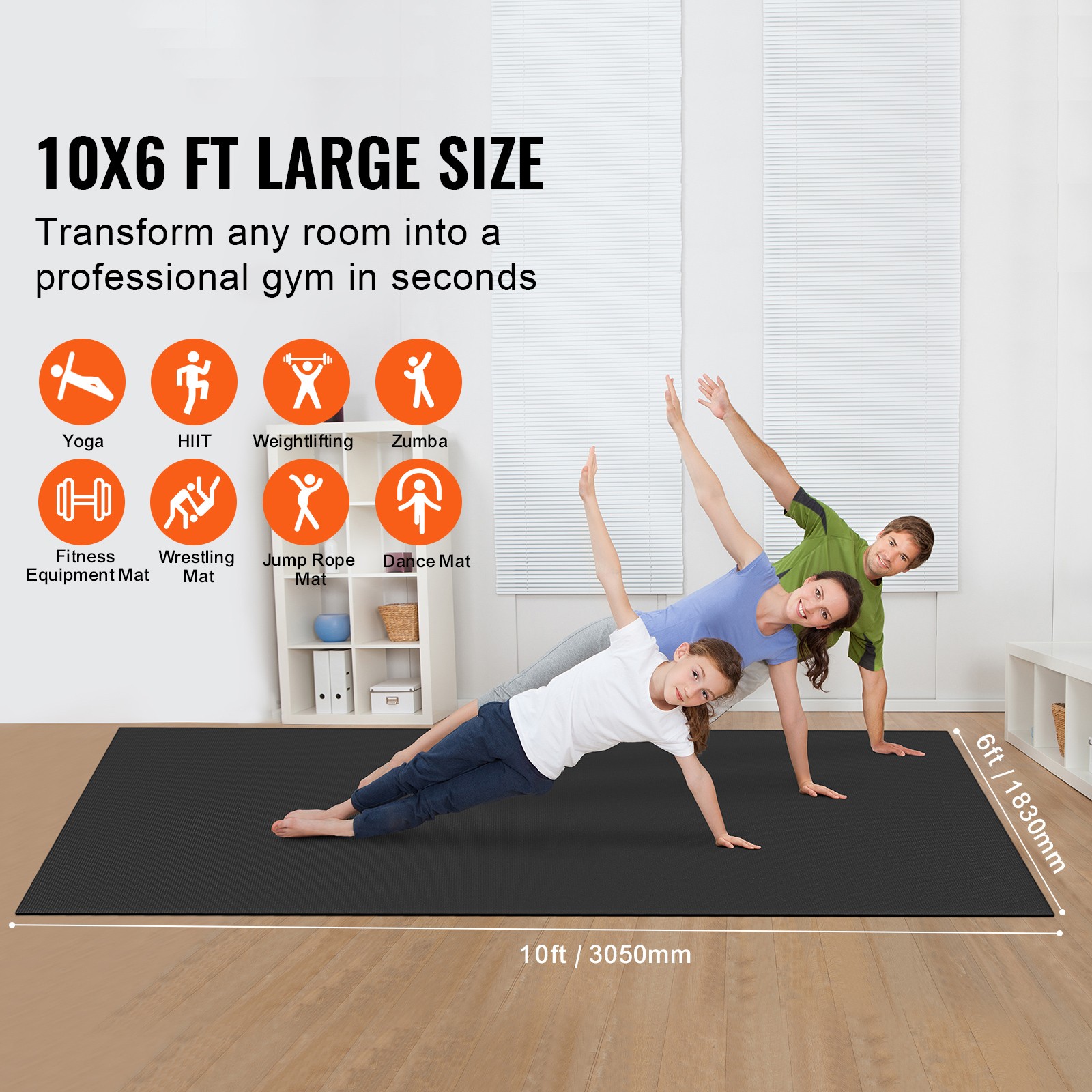 Uimoso Exercise Mat Non Slip Yoga Mat Gym Fitness Pilate Workout Mat (10x6ft)