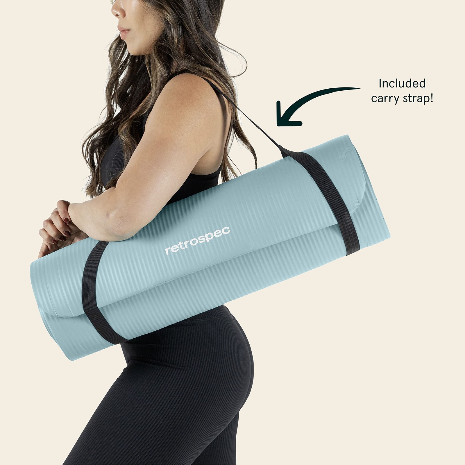 Solana Yoga Mat 1&Prime; Thick w/ Strap Non Slip Exercise Pilates Blue Mist_ SALE OFF