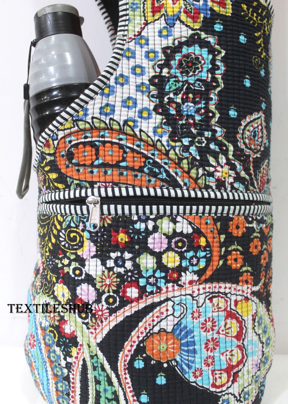 Black Pasiely Cotton Yoga Mat Carrier Traditional Design | Mat Holder & Storage