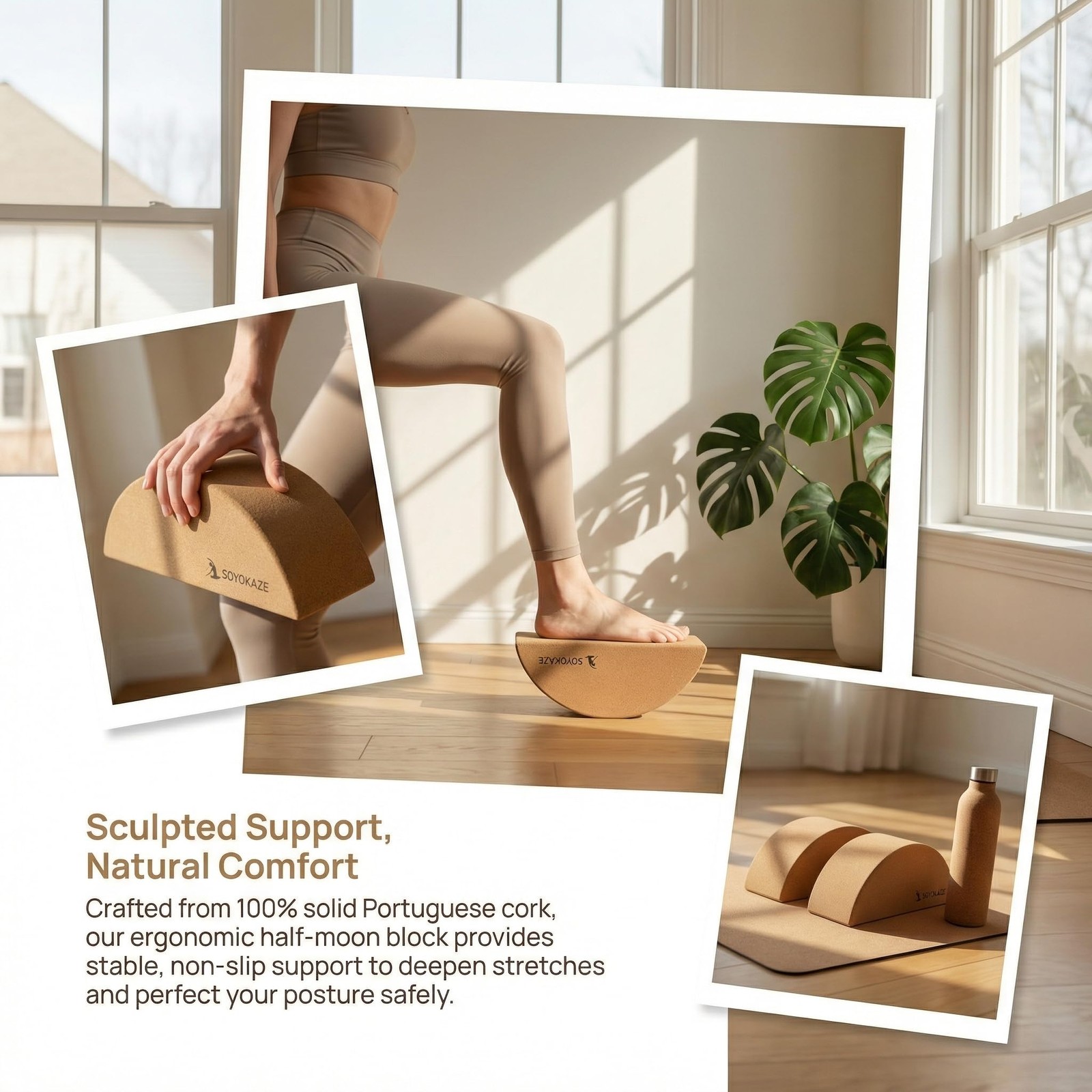 Cork Yoga Blocks 2 Pack Set,Half-Moon Calf Stretcher for Plantar Fasciitis Re…