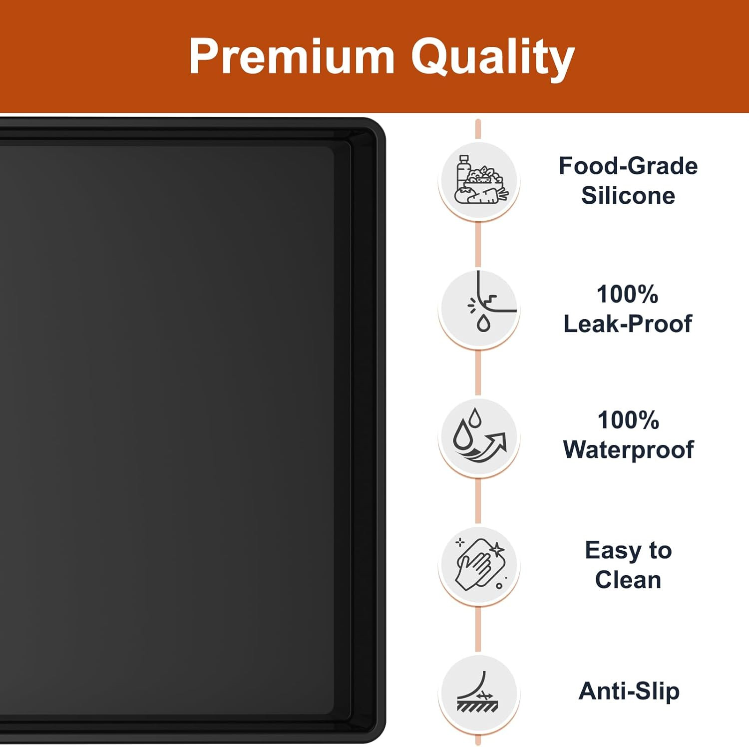 Extra Thick Silicone Mat Waterproof with Raised Edge 34&Prime; X 22&Prime;, under Sink Mat f