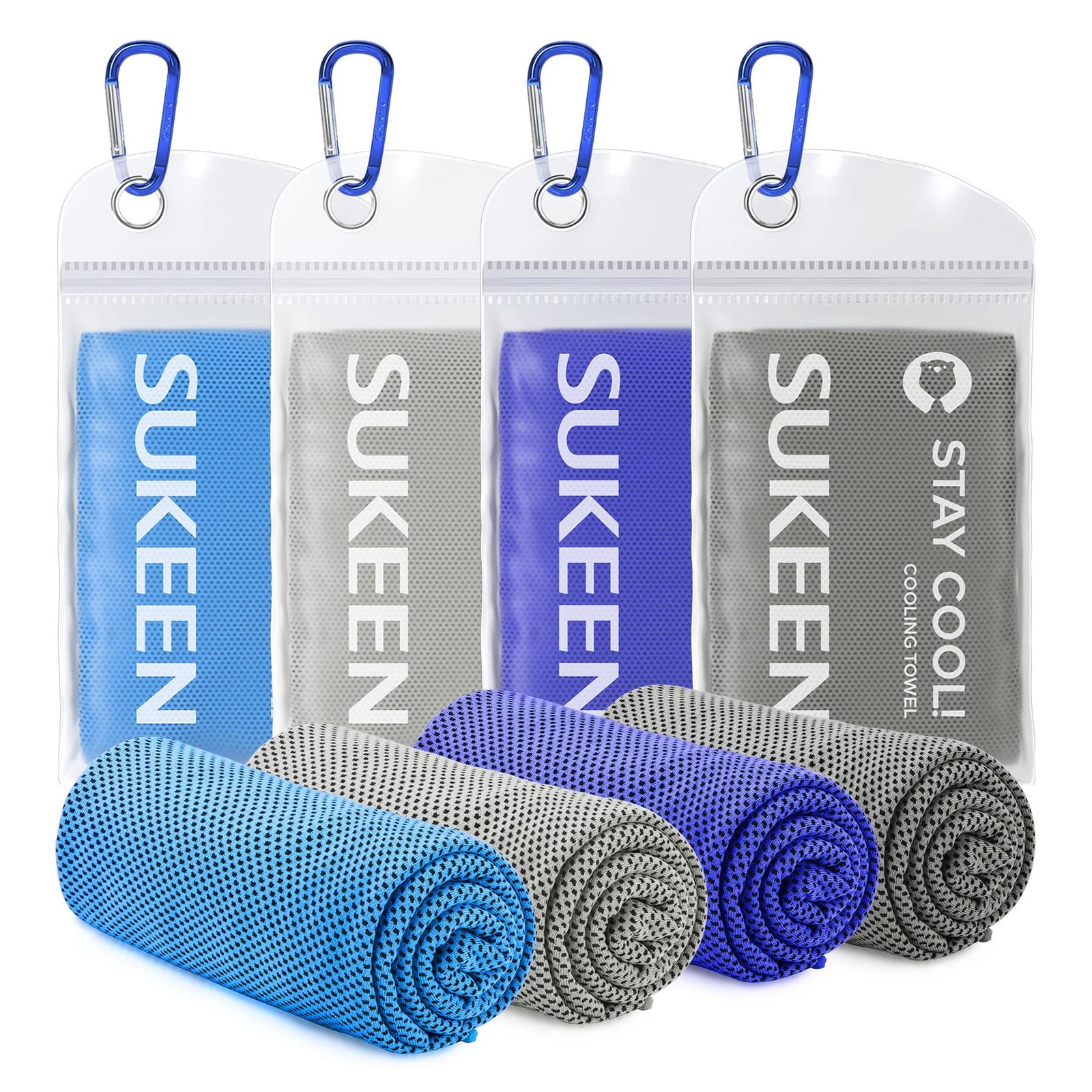 Sukeen [4 Pack Cooling 40&Prime; x 12&Prime;, Light Blue/Light Grey/Dark Blue/Dark Grey