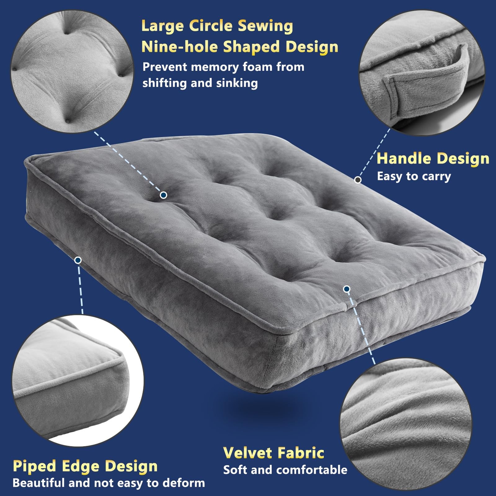 1 MIDDLE ONE Floor Pillow Set of 2, Memory Foam Meditation Cushion, Floor Cushio
