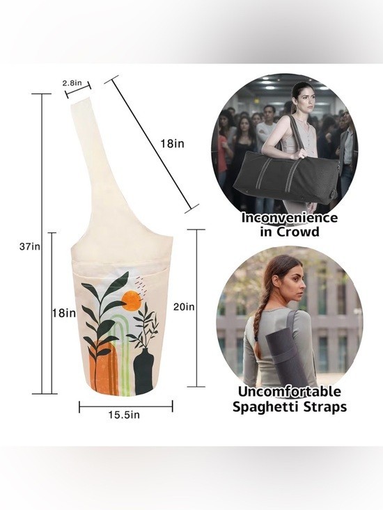 Yoga Mat Carrier Bag Boho Plants Tote Shoulder Gym Pilates Pocket Bag