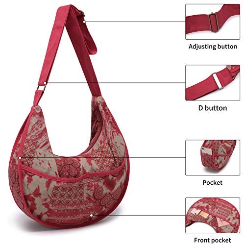 Womens Hippie Large Sling Shoulder Boho Handbag canvas Crossbody Bags Red