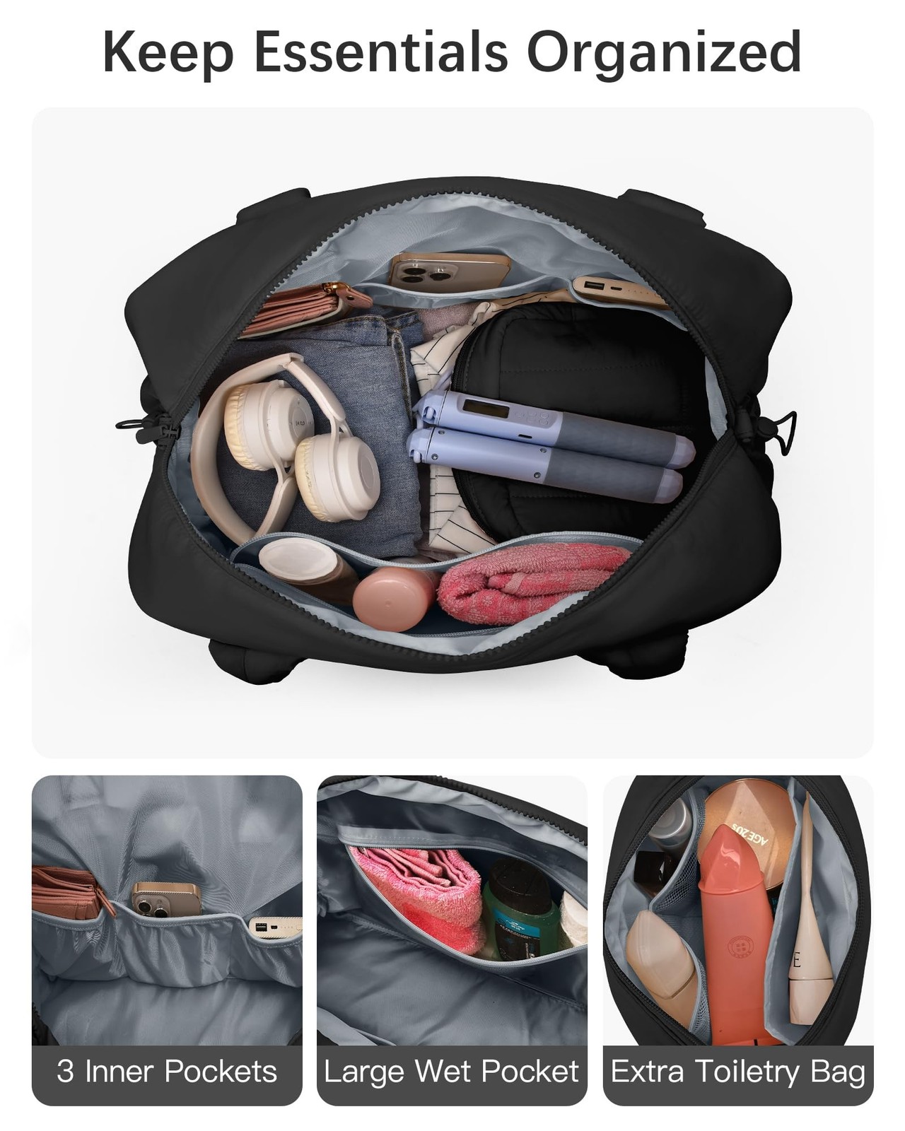 oscaurt Gym Bag for Women Lightweight Duffle Bag for Travel with Toiletry Pou…