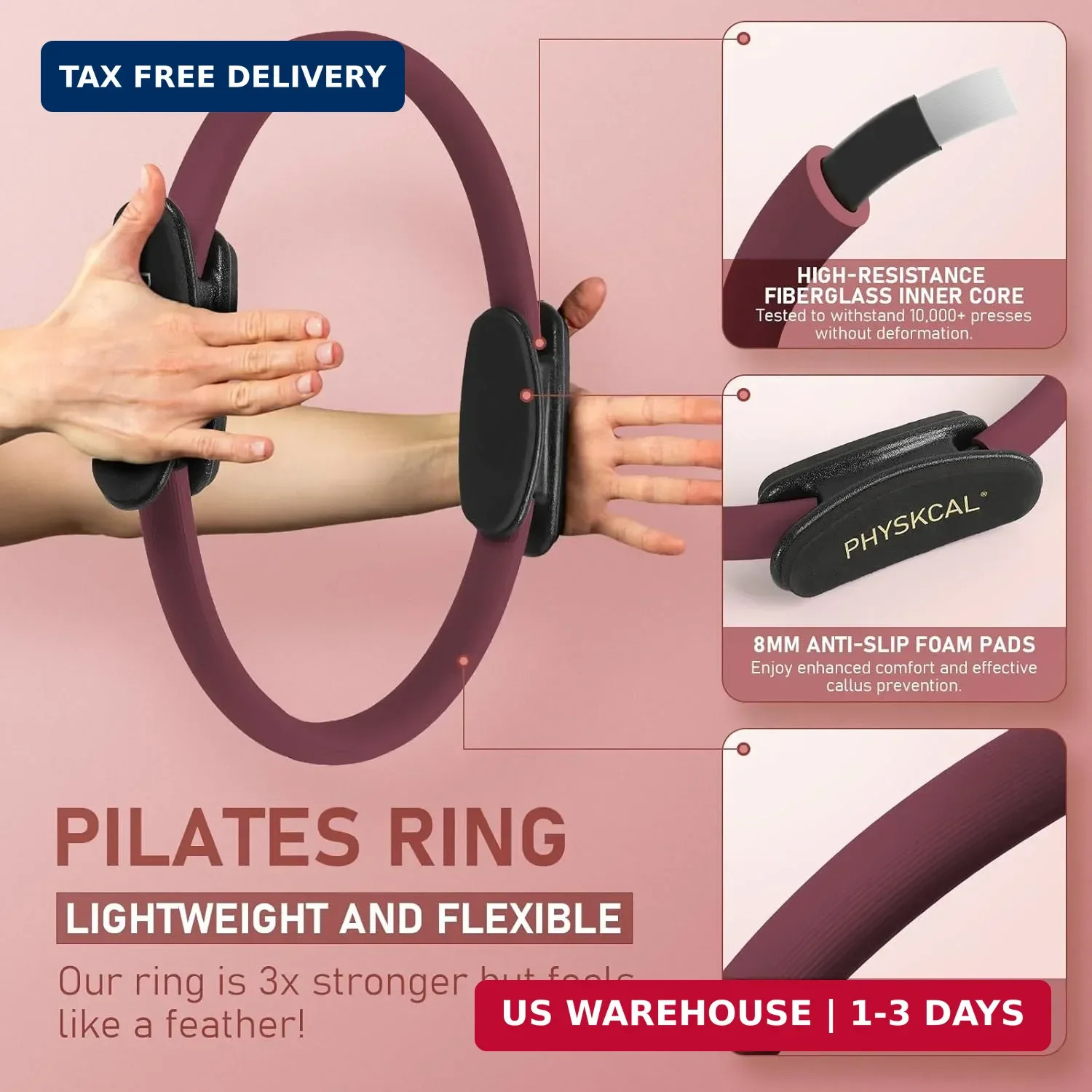 PhysKcal Pilates Ring, 15-Inch Magic Circle with Extra Thick Padded Handles, Pil