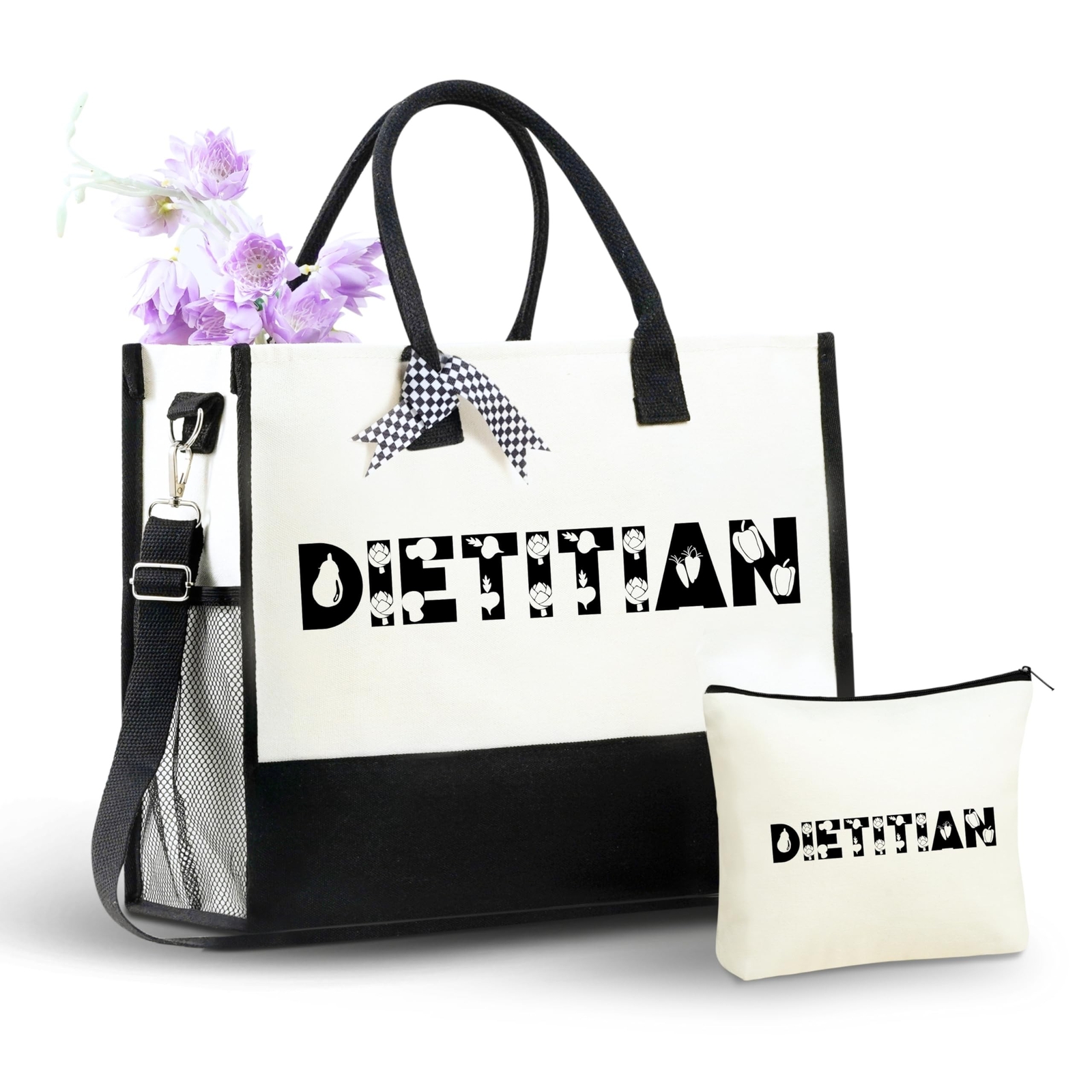 InnoBeta Dietitian Gifts, Canvas Tote Bag with Top Zipper Closure and Shoulde…