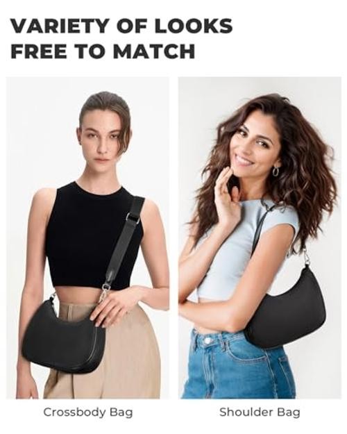 Small Crescent Shoulder Bag for Women – 2-in-1 Nylon Black-11*5.5*3in