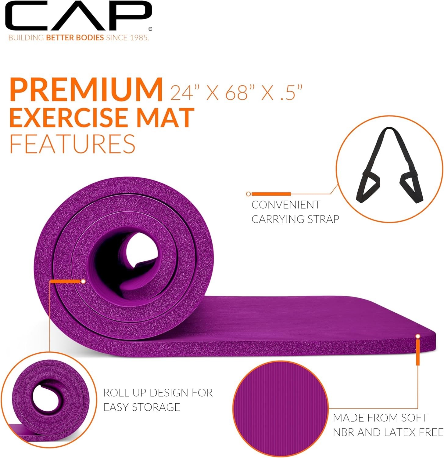 Wine 1/2-Inch High Density Yoga Mat with Strap, Supports & Non-slip