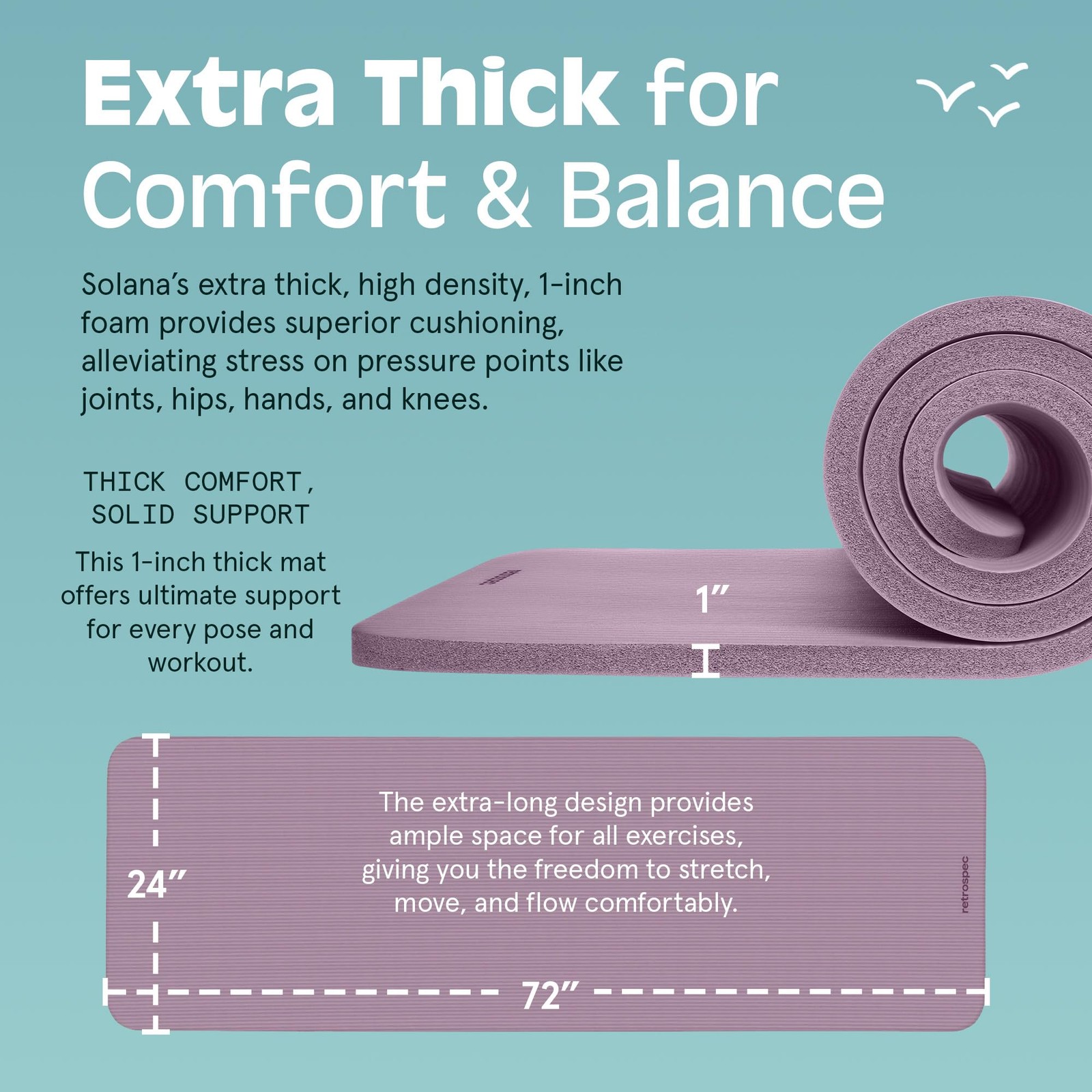 Retrospec Solana Yoga Mat 1&Prime; Thick with Nylon Strap for 1 inch, Violet Haze