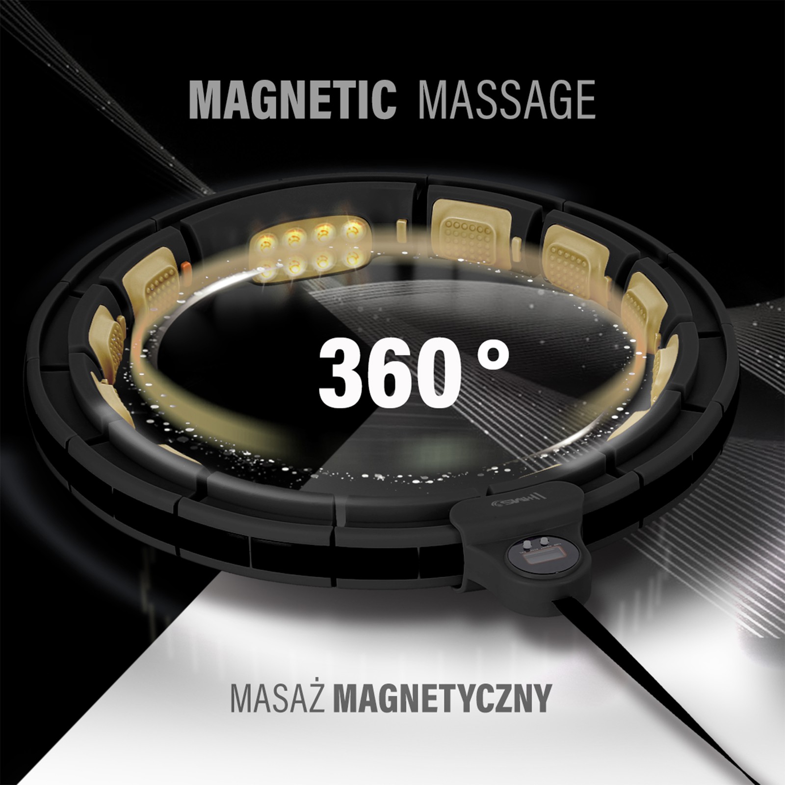 5908261681622 HHM13 NEW HULA HOP BLACK/GOLD Z MAGNESAMI I OBCIĄŻNIKIEM + LICZNIK