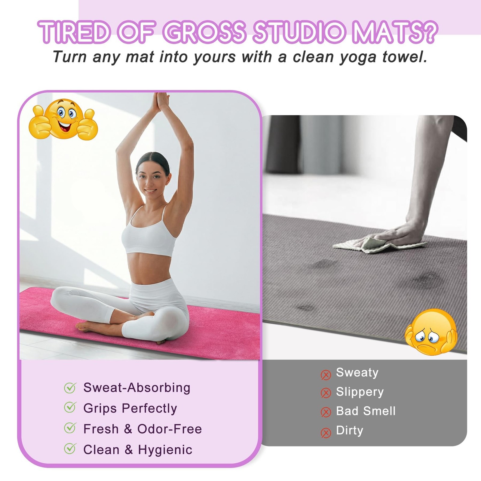 Yoga Mat Towel, Extra Thick (600GSM) Soft Hot Yoga Towel, Non-Slip and Sweat …