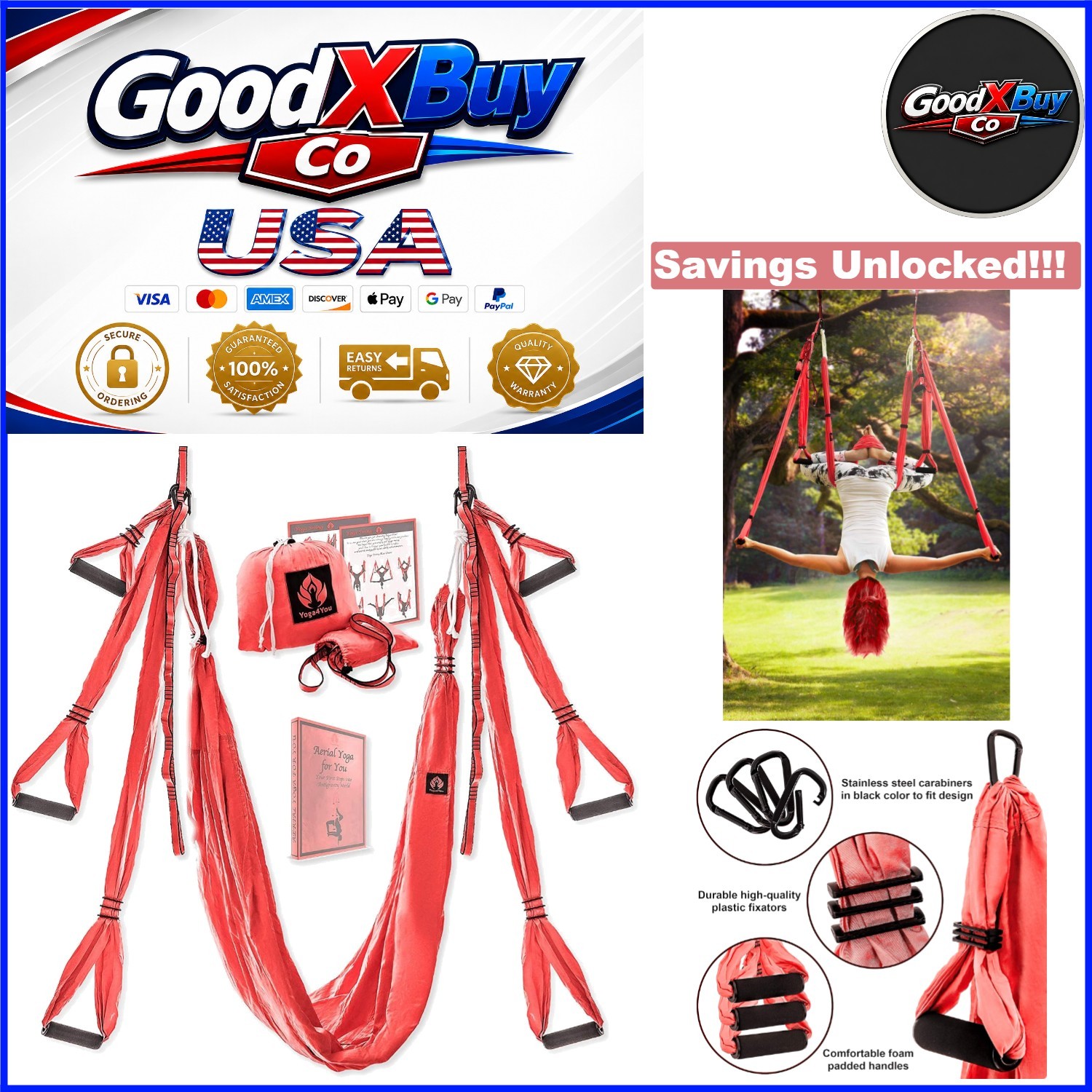 Aerial Yoga Swing Set – Durable Parachute Nylon Hammock with Handles