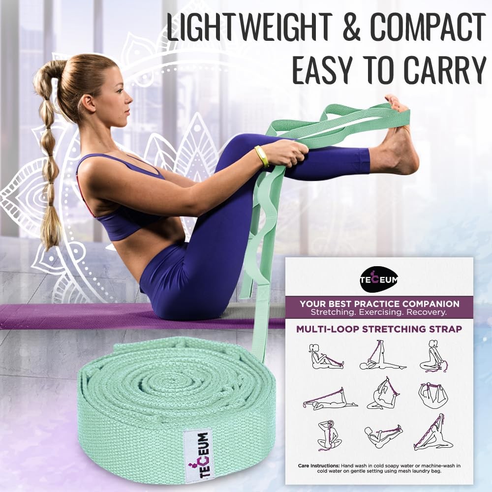 [NEW 2023] Yoga Stretching Strap 10 Loops Non-Elastic Strap – Home Workout St…