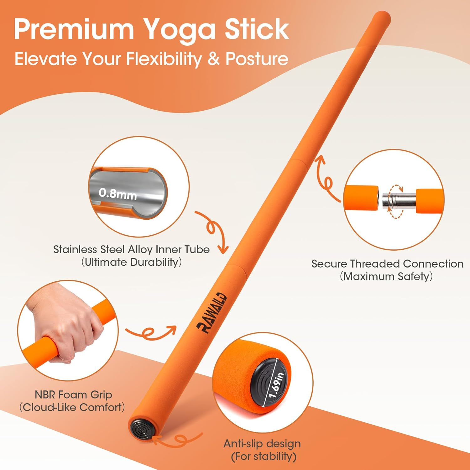 Yoga Stick, Upgraded 5Ft Sturdy Steel Mobility Stick, Adjustable Exercise Equipm