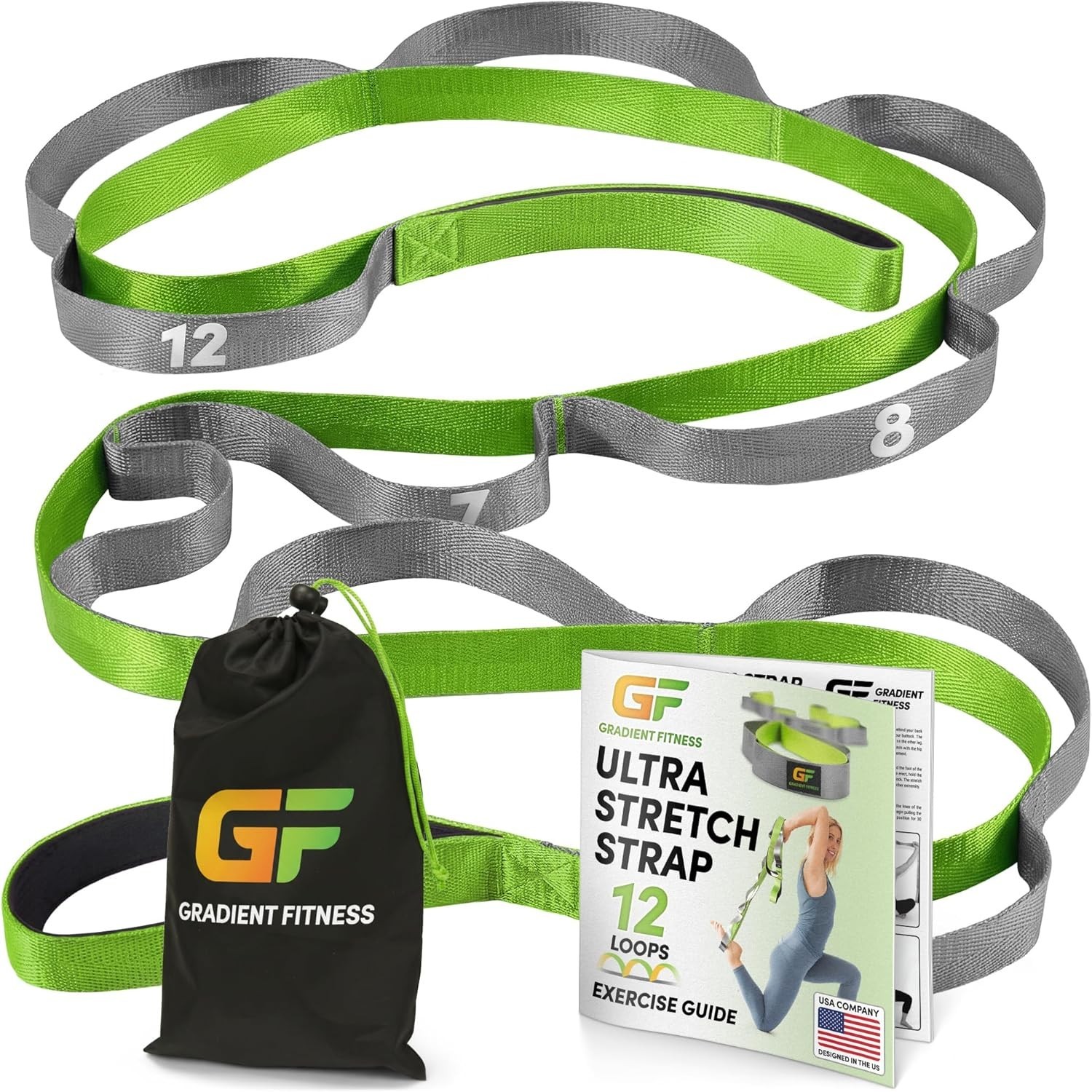 Portable 8&prime; Stretching Strap with Exercise Poster – Perfect for Therapy & Yoga