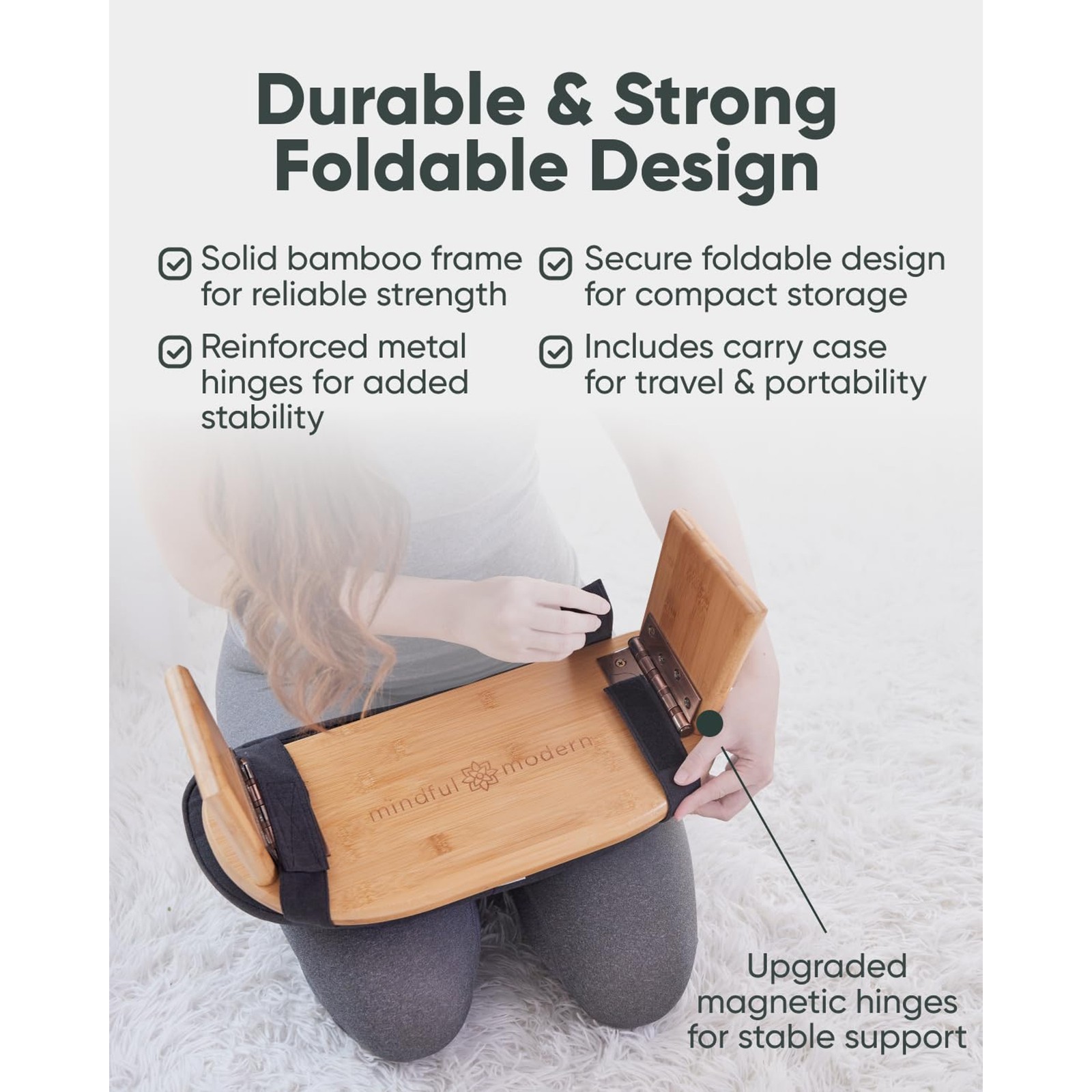 Folding Meditation Bench – Bamboo Kneeling Stool w/Locking Magnetic Hinges – Pra