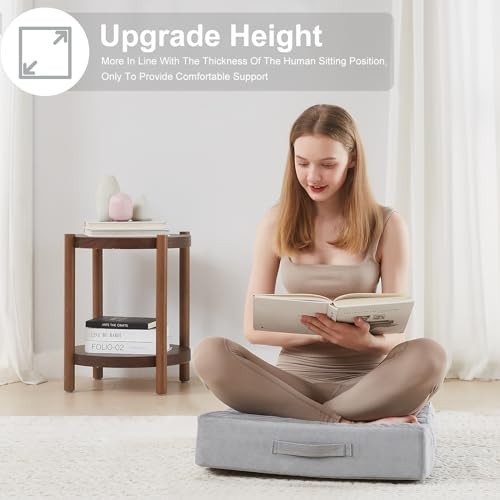 22 inches Floor Pillow for Adults – Large Meditation 1 Count Light Gray