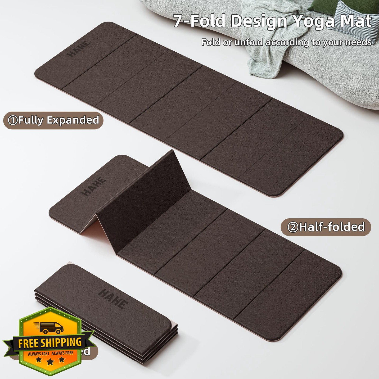 hahe Brown Beige 72&Prime;x24&Prime;x0.47&Prime; Yoga Mat