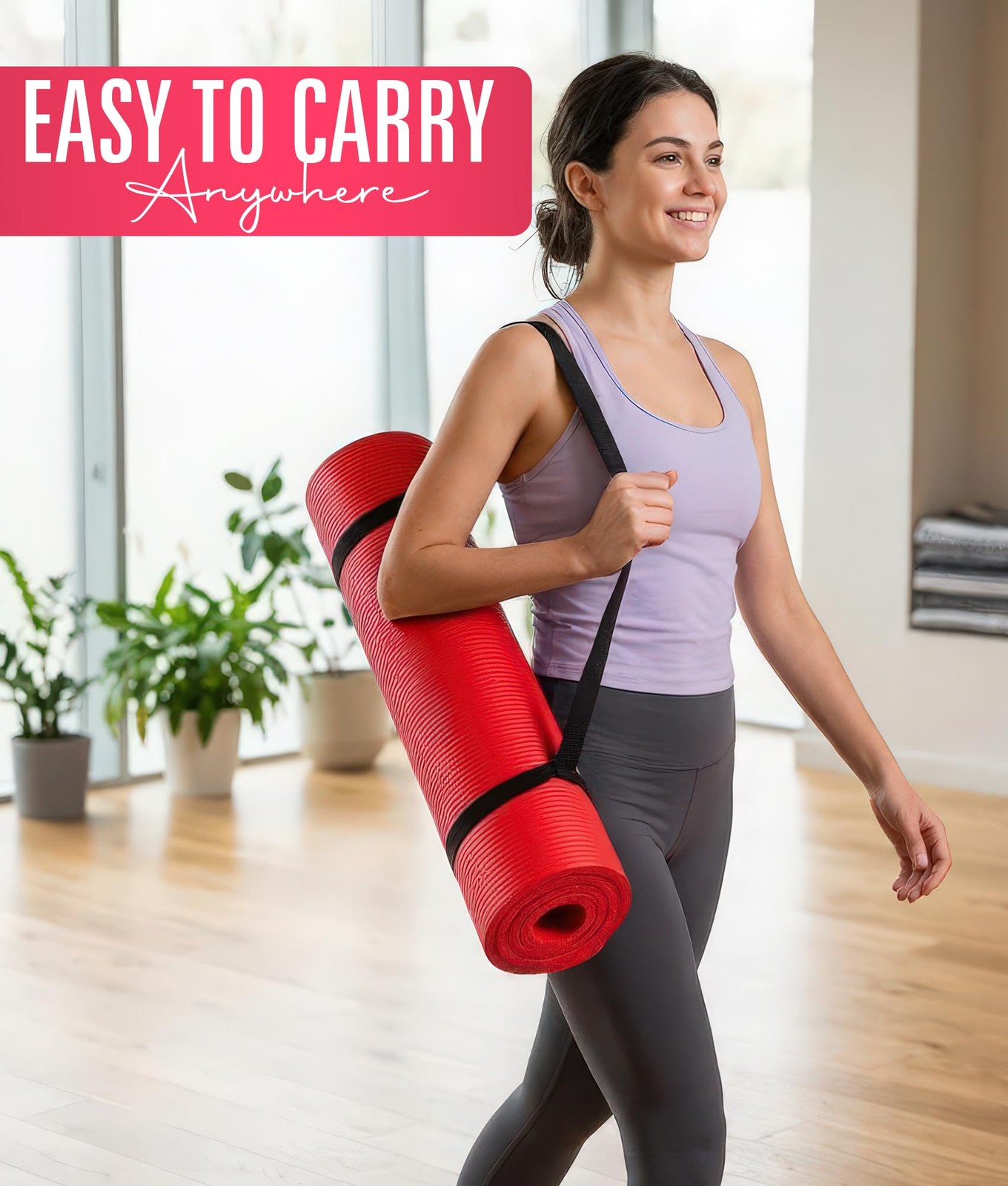 ROMIX Yoga Mat Thick 2/5 Inch (10mm), 72&Prime;L x 24&Prime;W 180 x 60 x 1 CM, Red